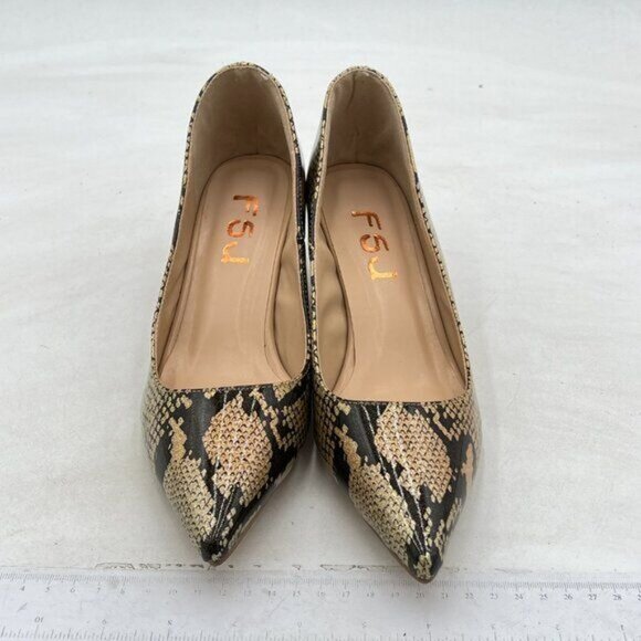 FSJ Women Sexy Pumps Leopard Snake Prints Shoes Kitten Low Heels Pointed Toe - Picture 2 of 7